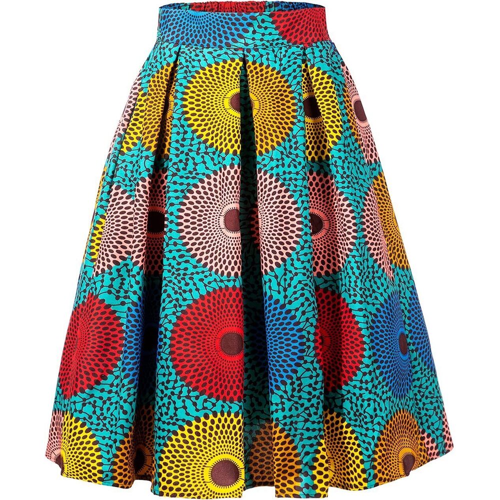 3216 Afriacn High Waist Vintage Skirt Ankara Pleated Midi Skirt